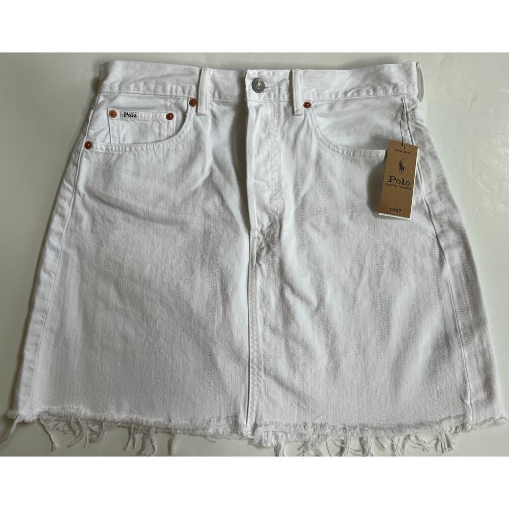Polo Ralph Lauren White Distressed Hem Short Denim Skirt Women Size 30 NWT $168 - Picture 10 of 13